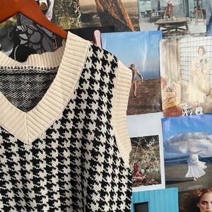 houndstooth pattern sweater vest SIZE M/L